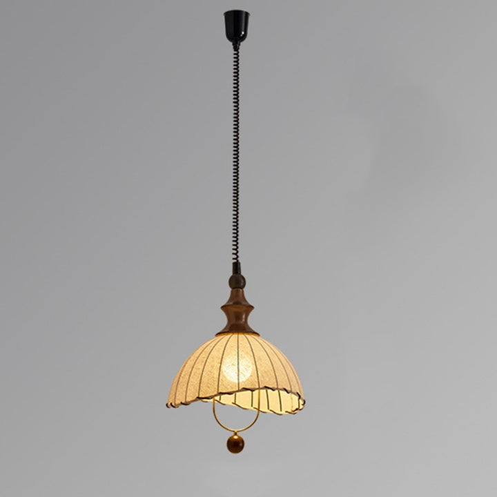 Lámpara colgante vintage tradicional con forma de pétalo de madera maciza y tela de 1 luz para comedor 