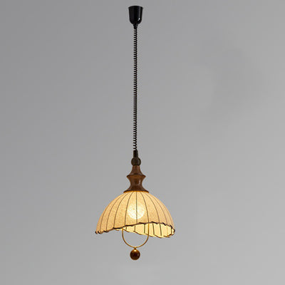 Traditional Vintage Petal Shaped Solid Wood Fabric 1-Light Pendant Light For Dining Room