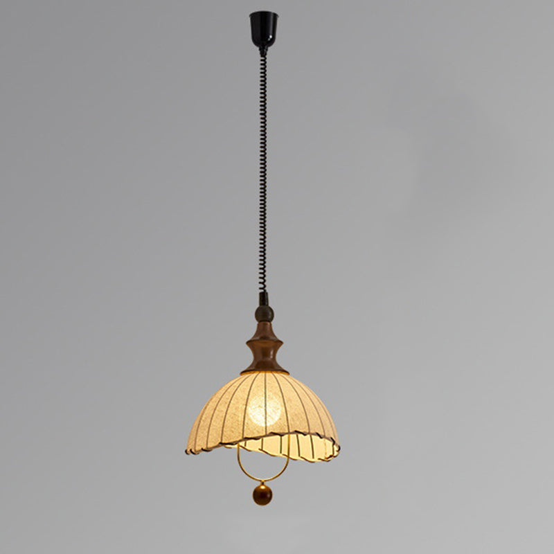 Traditional Vintage Petal Shaped Solid Wood Fabric 1-Light Pendant Light For Dining Room