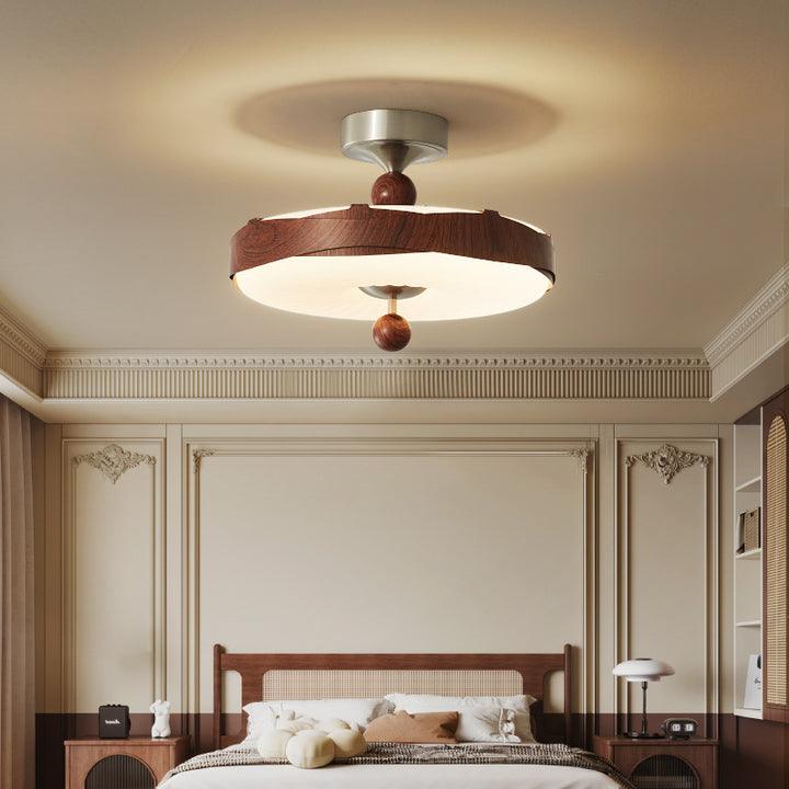 Traditionelle Vintage Scheibenform Eisen Kunststoff LED Semi-Flush Mount Deckenleuchte für Schlafzimmer 