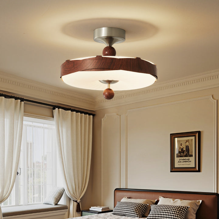 Traditionelle Vintage Scheibenform Eisen Kunststoff LED Semi-Flush Mount Deckenleuchte für Schlafzimmer 
