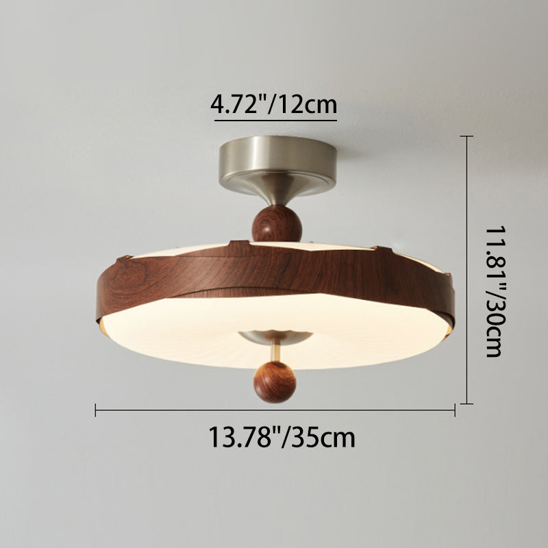 Traditionelle Vintage Scheibenform Eisen Kunststoff LED Semi-Flush Mount Deckenleuchte für Schlafzimmer 