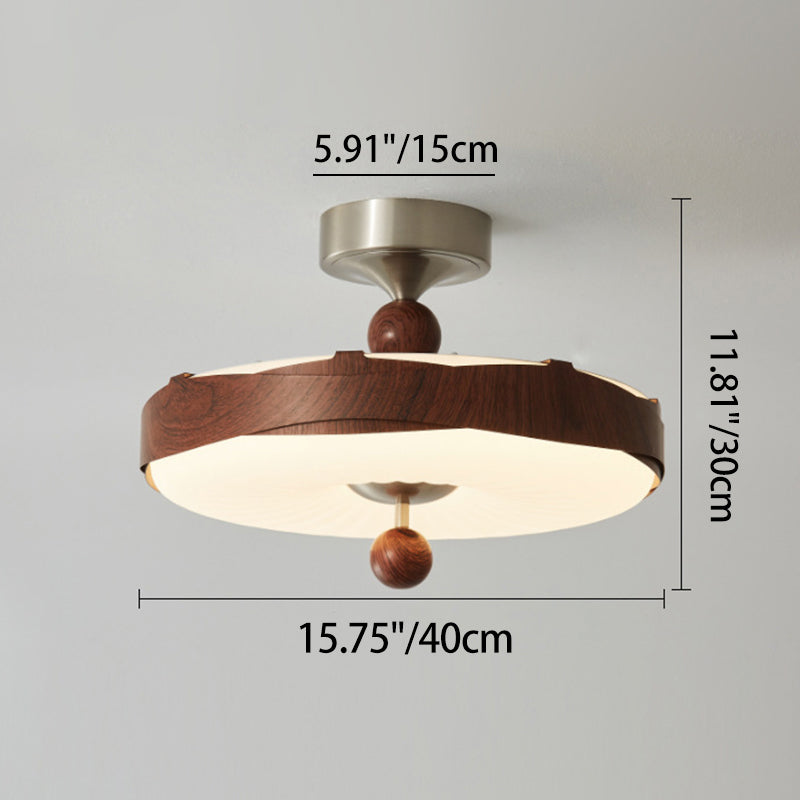 Traditionelle Vintage Scheibenform Eisen Kunststoff LED Semi-Flush Mount Deckenleuchte für Schlafzimmer 