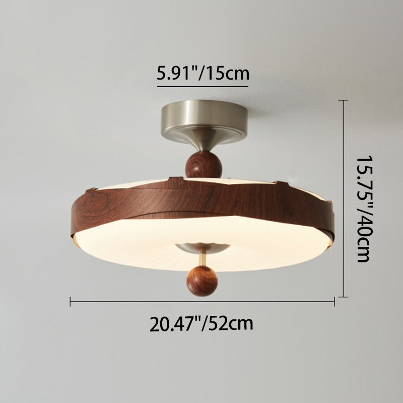 Traditionelle Vintage Scheibenform Eisen Kunststoff LED Semi-Flush Mount Deckenleuchte für Schlafzimmer 