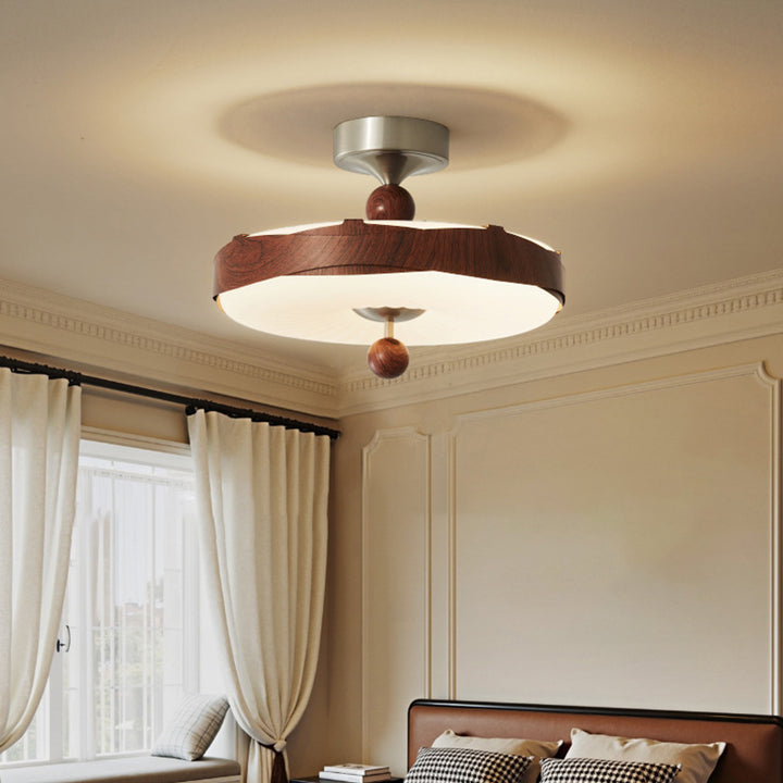 Traditionelle Vintage Scheibenform Eisen Kunststoff LED Semi-Flush Mount Deckenleuchte für Schlafzimmer 