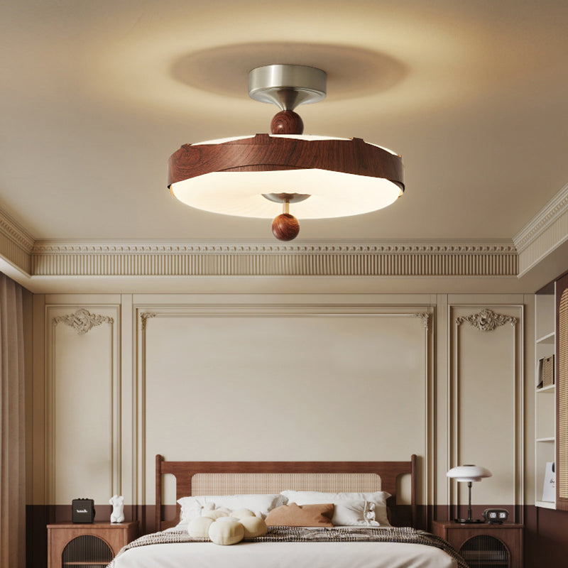 Traditionelle Vintage Scheibenform Eisen Kunststoff LED Semi-Flush Mount Deckenleuchte für Schlafzimmer 