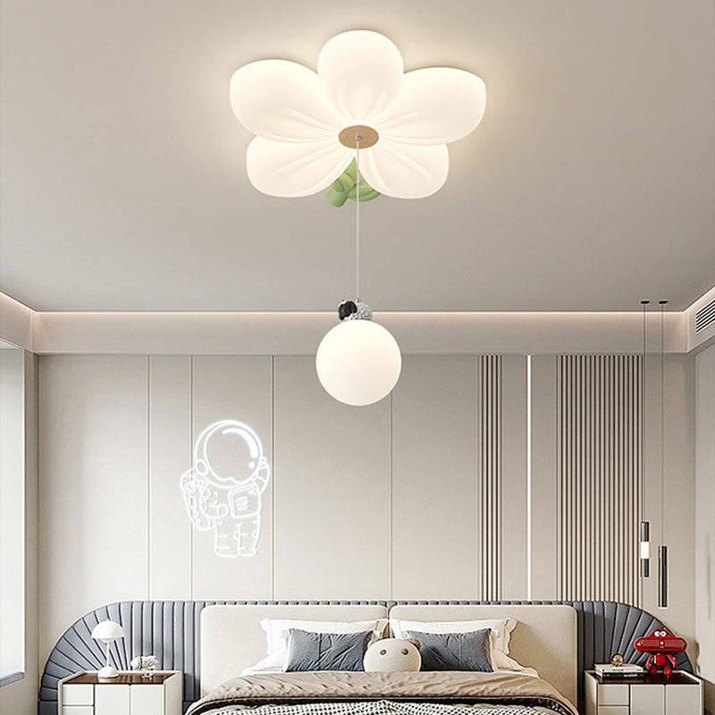 Contemporary Creative Kids Flower Shaped Iron Plastic LED Flush Mount Ceiling Light For Bedroom