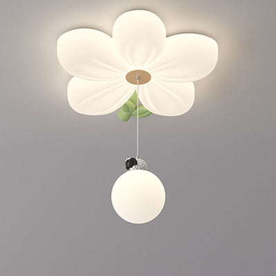 Contemporary Creative Kids Flower Shaped Iron Plastic LED Flush Mount Ceiling Light For Bedroom