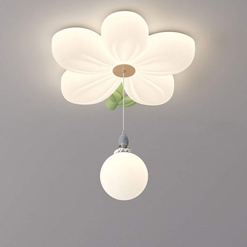Contemporary Creative Kids Flower Shaped Iron Plastic LED Flush Mount Ceiling Light For Bedroom