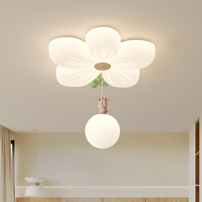 Contemporary Creative Kids Flower Shaped Iron Plastic LED Flush Mount Ceiling Light For Bedroom