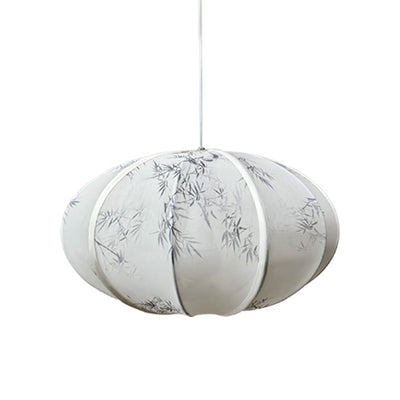 Traditional Chinese Lantern Shaped Metal Fabric 1-Light Pendant Light For Dining Room