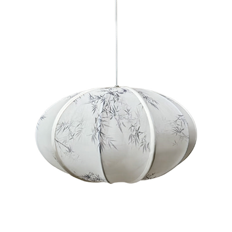 Traditional Chinese Lantern Shaped Metal Fabric 1-Light Pendant Light For Dining Room