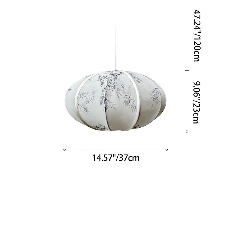 Traditional Chinese Lantern Shaped Metal Fabric 1-Light Pendant Light For Dining Room