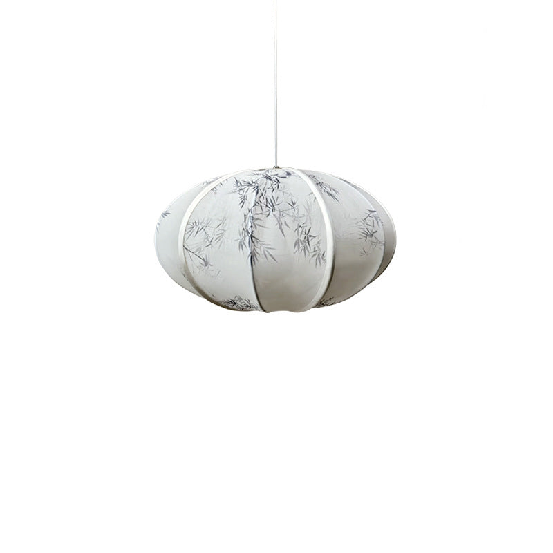 Traditional Chinese Lantern Shaped Metal Fabric 1-Light Pendant Light For Dining Room