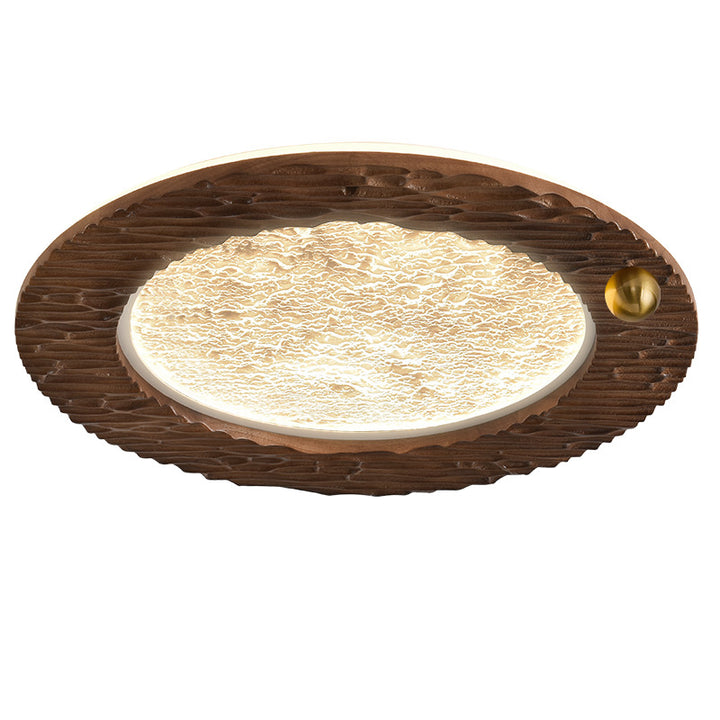 Traditional Vintage Round Oak Iron Acrylic LED Flush Mount Ceiling Light For Bedroom