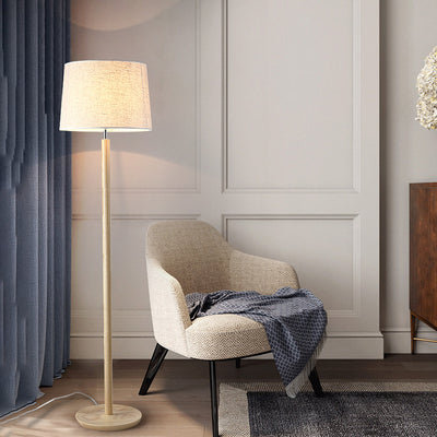 Modern Minimalist Cylindrical Ash Iron Fabric 1-Light Standing Floor Lamp For Bedroom
