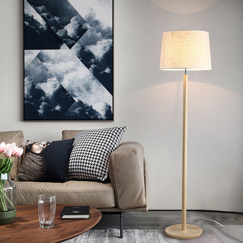Modern Minimalist Cylindrical Ash Iron Fabric 1-Light Standing Floor Lamp For Bedroom