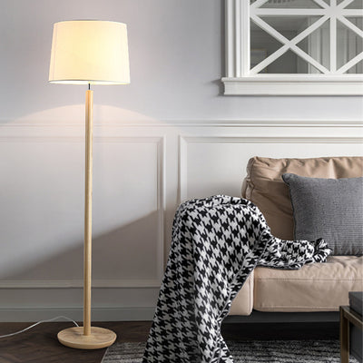 Modern Minimalist Cylindrical Ash Iron Fabric 1-Light Standing Floor Lamp For Bedroom