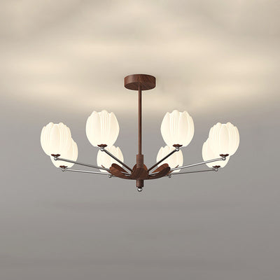 Traditional French Flower Iron Plastic LED Chandelier For Living Room