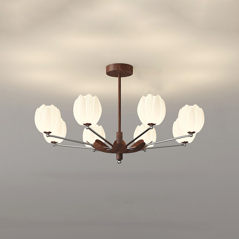 Traditional French Flower Iron Plastic LED Chandelier For Living Room