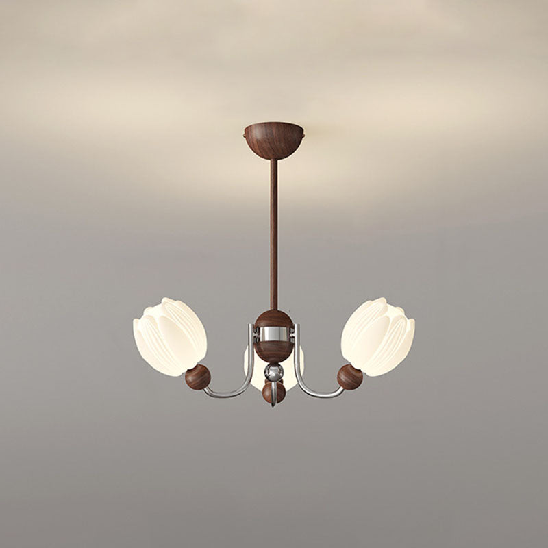 Traditional French Flower Iron Plastic LED Chandelier For Living Room