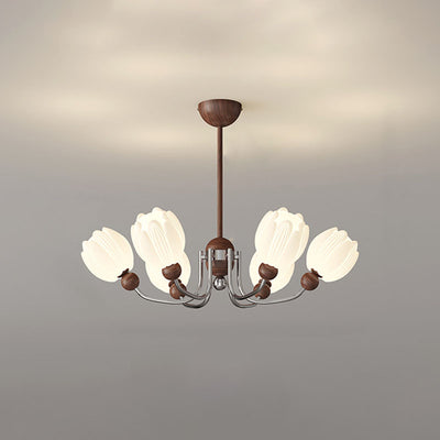 Traditional French Flower Iron Plastic LED Chandelier For Living Room