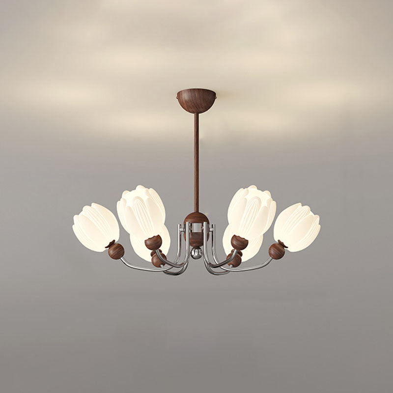Traditional French Flower Iron Plastic LED Chandelier For Living Room