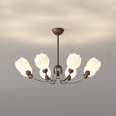 Traditional French Flower Iron Plastic LED Chandelier For Living Room