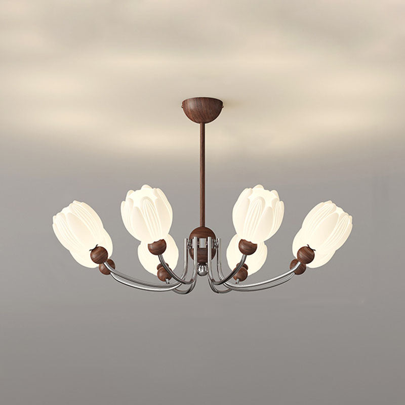 Traditional French Flower Iron Plastic LED Chandelier For Living Room