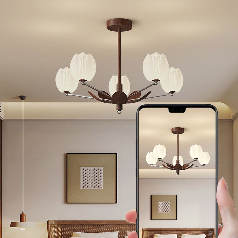 Traditional French Flower Iron Plastic LED Chandelier For Living Room