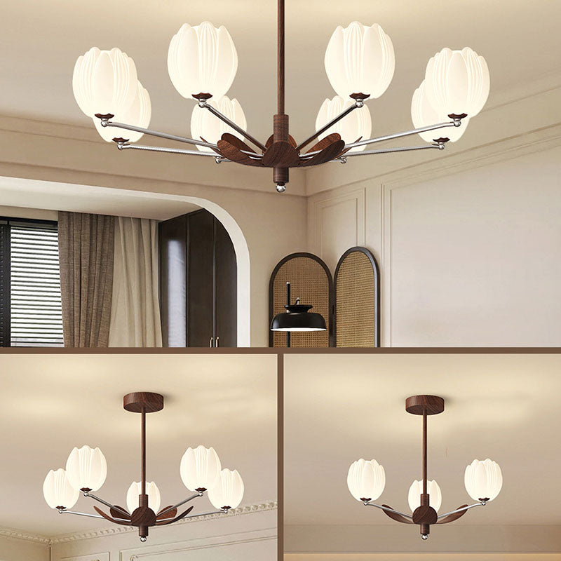 Traditional French Flower Iron Plastic LED Chandelier For Living Room