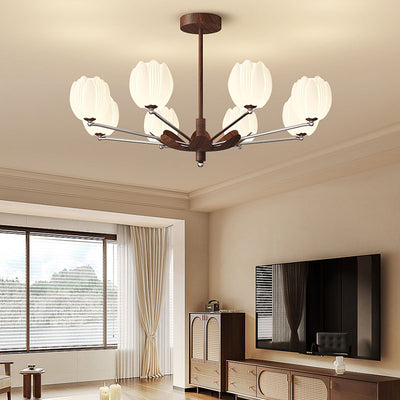 Traditional French Flower Iron Plastic LED Chandelier For Living Room