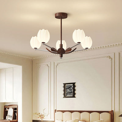 Traditional French Flower Iron Plastic LED Chandelier For Living Room