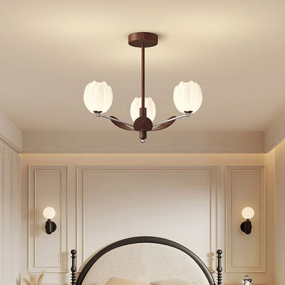 Traditional French Flower Iron Plastic LED Chandelier For Living Room