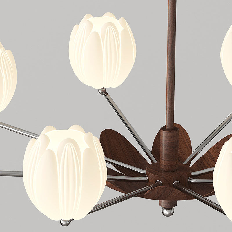 Traditional French Flower Iron Plastic LED Chandelier For Living Room