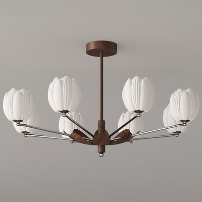 Traditional French Flower Iron Plastic LED Chandelier For Living Room