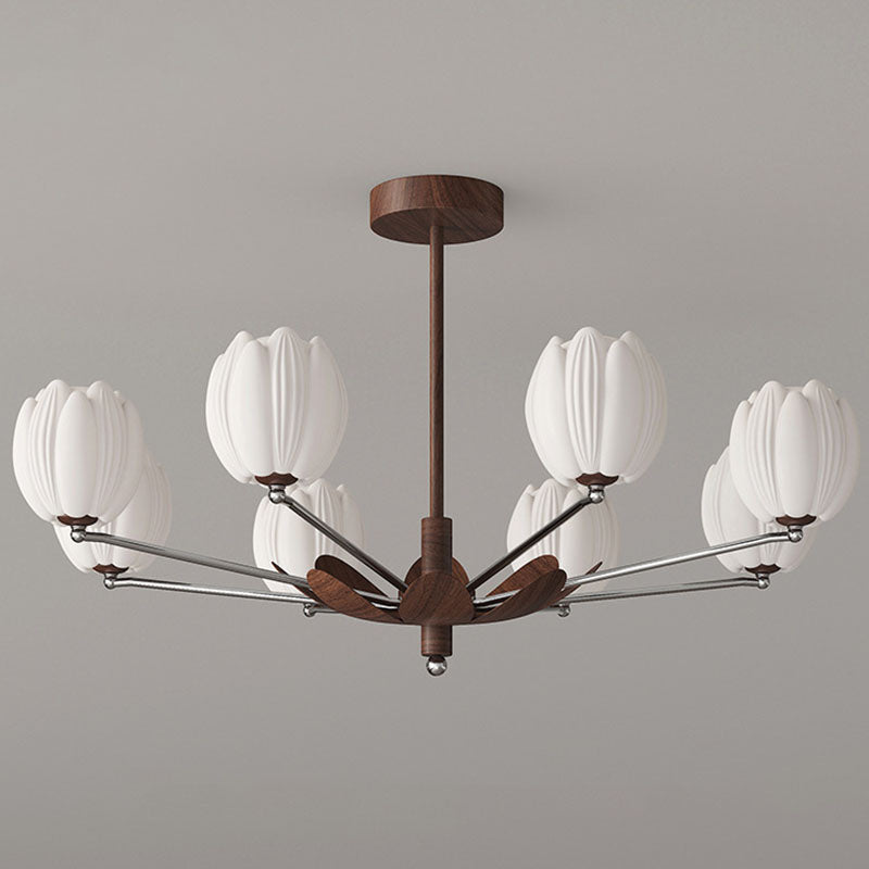 Traditional French Flower Iron Plastic LED Chandelier For Living Room