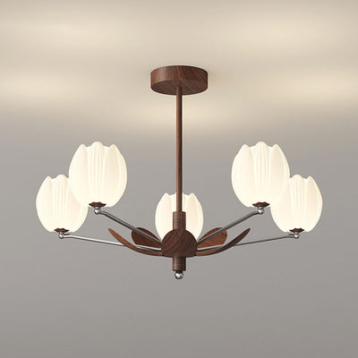 Traditional French Flower Iron Plastic LED Chandelier For Living Room