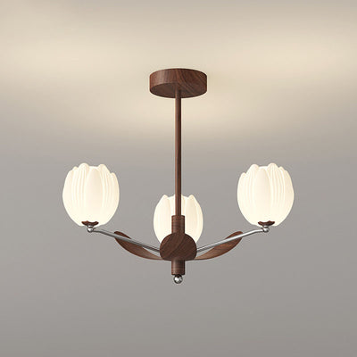 Traditional French Flower Iron Plastic LED Chandelier For Living Room