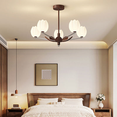 Traditional French Flower Iron Plastic LED Chandelier For Living Room