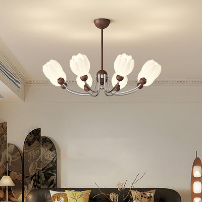 Traditional French Flower Iron Plastic LED Chandelier For Living Room