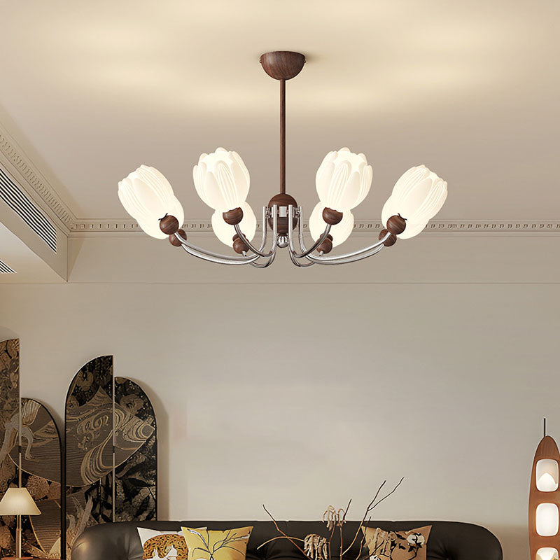 Traditional French Flower Iron Plastic LED Chandelier For Living Room