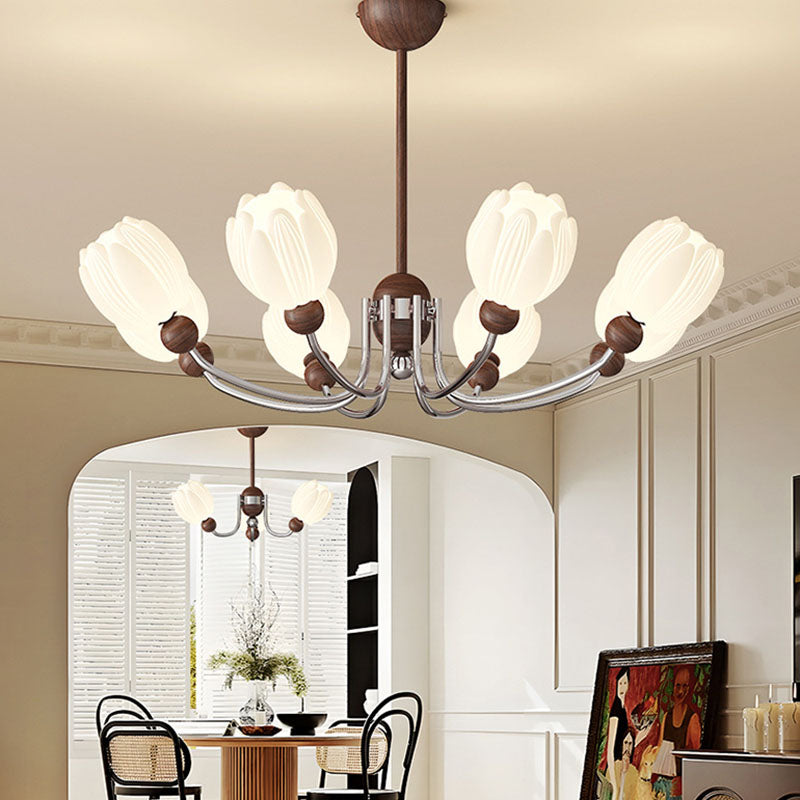 Traditional French Flower Iron Plastic LED Chandelier For Living Room