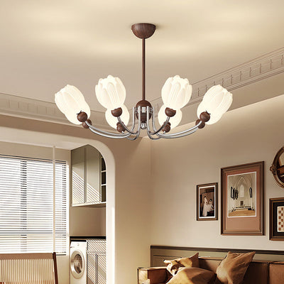 Traditional French Flower Iron Plastic LED Chandelier For Living Room