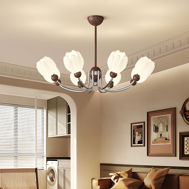 Traditional French Flower Iron Plastic LED Chandelier For Living Room