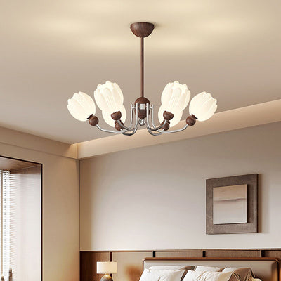Traditional French Flower Iron Plastic LED Chandelier For Living Room