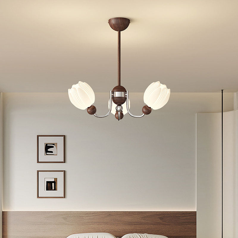 Traditional French Flower Iron Plastic LED Chandelier For Living Room