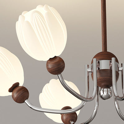 Traditional French Flower Iron Plastic LED Chandelier For Living Room