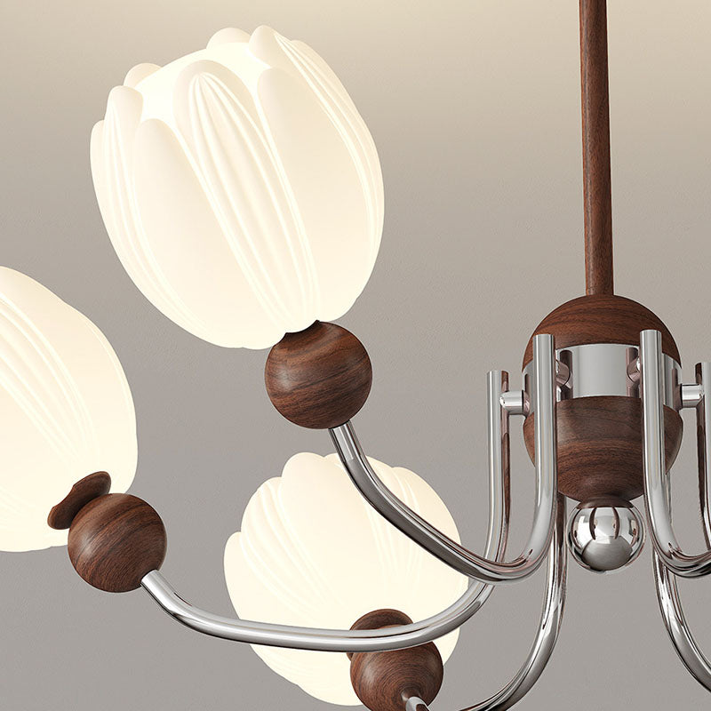 Traditional French Flower Iron Plastic LED Chandelier For Living Room