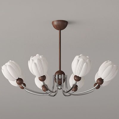 Traditional French Flower Iron Plastic LED Chandelier For Living Room